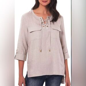 Company Ellen Tracy 100% Linen Lace-Up V-Neckline Tunic Size Medium